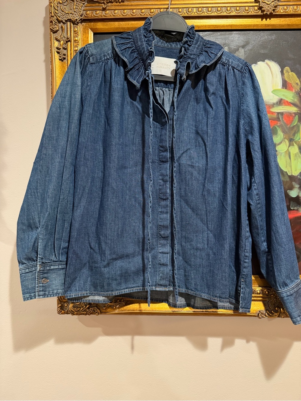 Citizens Of Humanity Ruffle Tie-Neck Denim shirt